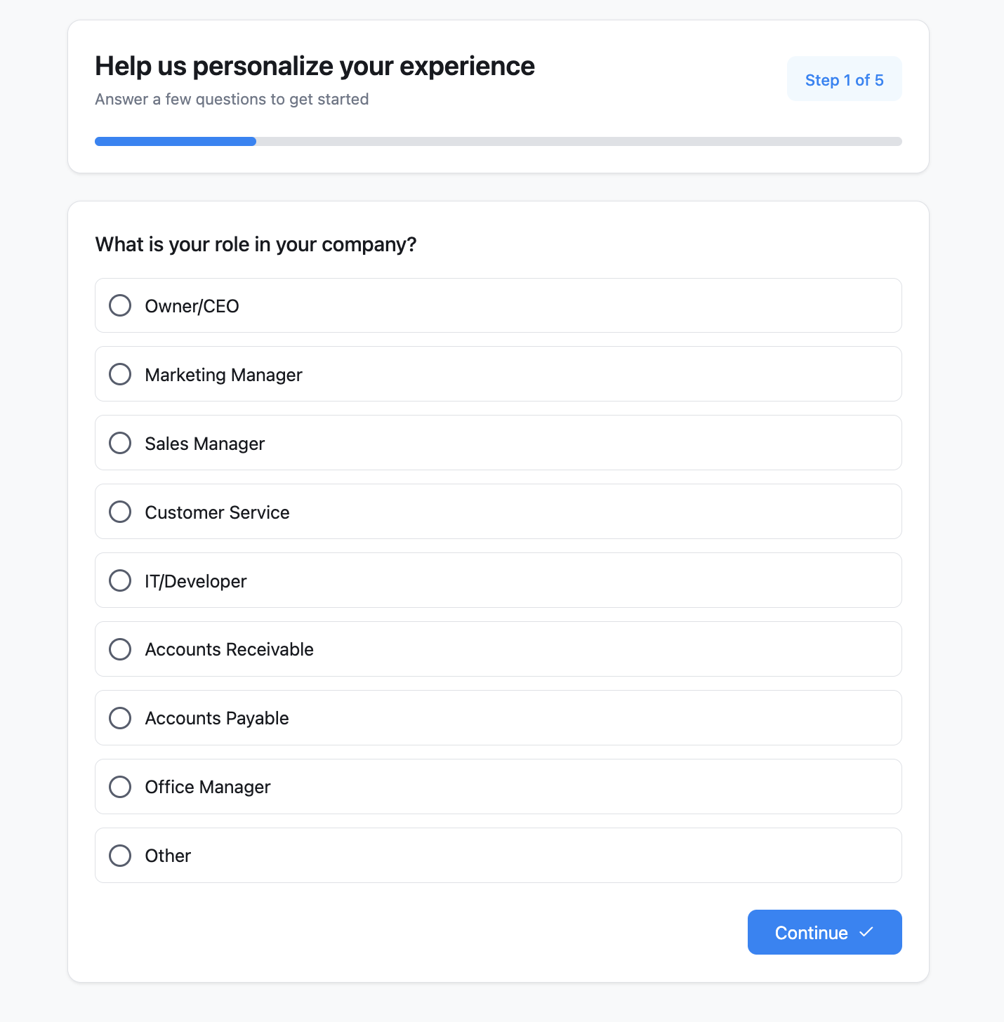 Onboarding questionnaire